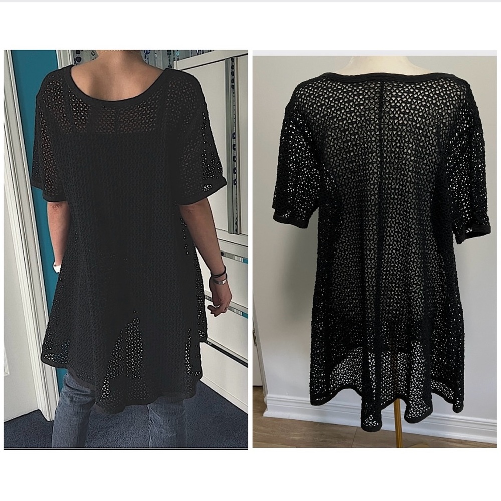 🇨🇦Retro big hole diamond net long tunic or short dress black- versatile style - Picture 16 of 16